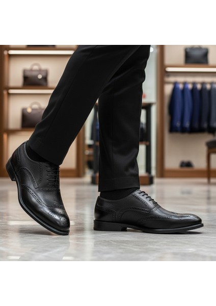 Erkek Siyah Hakiki Deri El Yapımı Çift Dokulu Brogue Ayakkabı fiyatları
