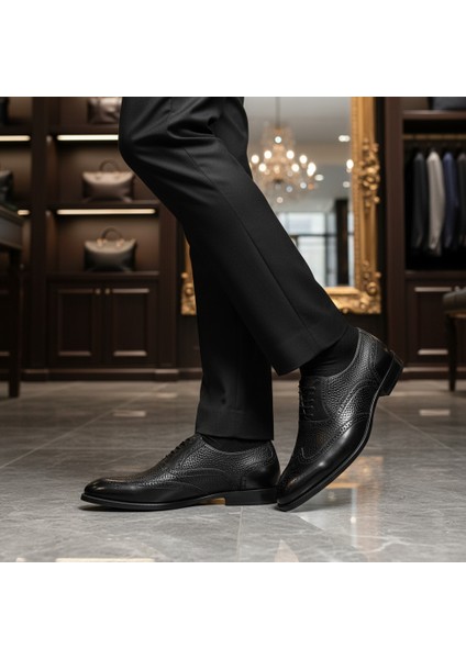 Erkek Siyah Hakiki Deri El Yapımı Çift Dokulu Brogue Ayakkabı modelleri