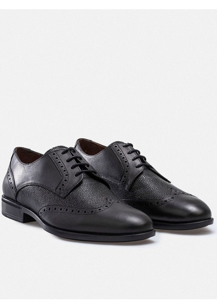 Erkek Siyah Hakiki Deri El Yapımı Çift Dokulu Brogue Ayakkabı fırsatları
