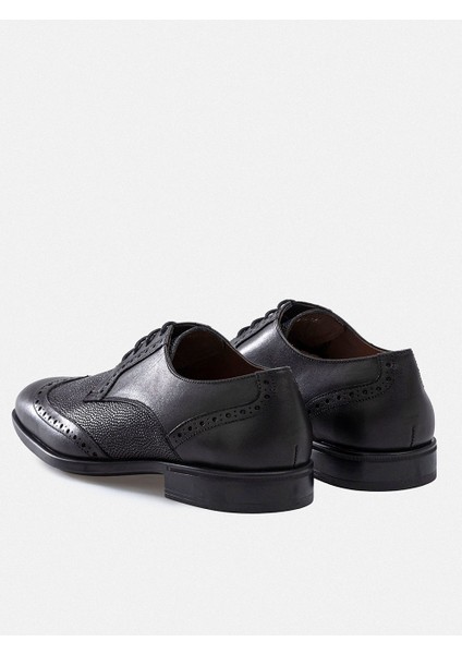 Erkek Siyah Hakiki Deri El Yapımı Çift Dokulu Brogue Ayakkabı