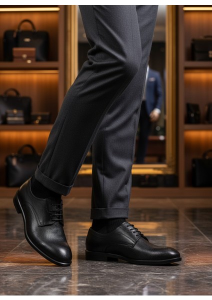 Hakiki Flotter Deri El Yapımı Siyah Erkek Ayakkabı