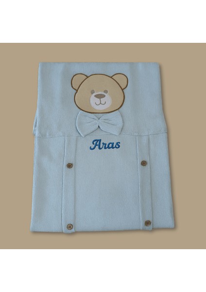 Isme Özel Nakışlı Fiyonklu Ayıcık Desenli Mavi Bebek Battaniyesi fiyatları