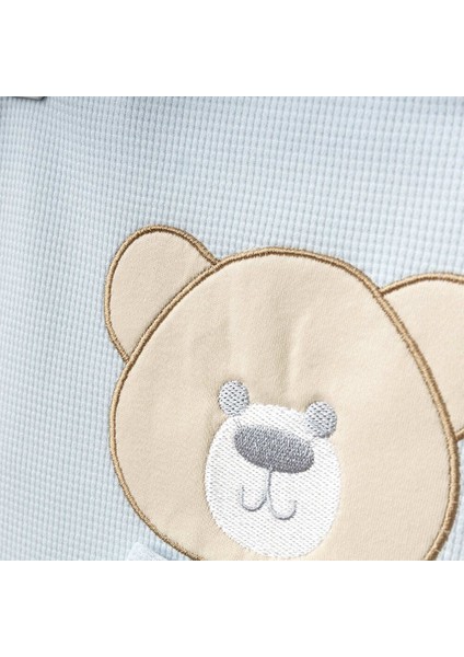 Isme Özel Nakışlı Fiyonklu Ayıcık Desenli Mavi Bebek Battaniyesi modelleri