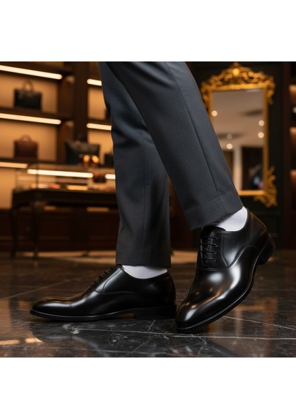 Kösele Taban Siyah Hakiki Rugan Deri El Yapımı Klasik Erkek Ayakkabı