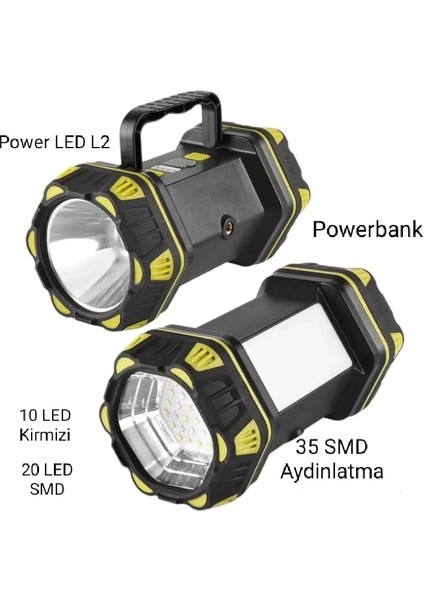 F-262 Yeni Güçlü Çift Taraflı Taşınabilir Spot ve Işıldak USB Şarjlı Fener