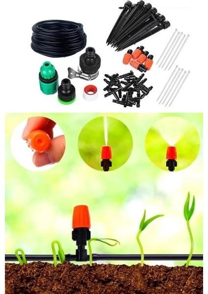 Buffer® 10 Metre Bahçe Damlama Sulama Sistemi Seti Hortum ve Ek Parçaları