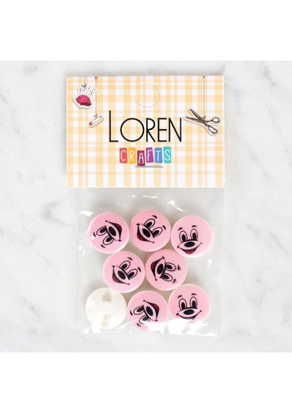 loren crafts 8'li gülen yüz düğme - 1035