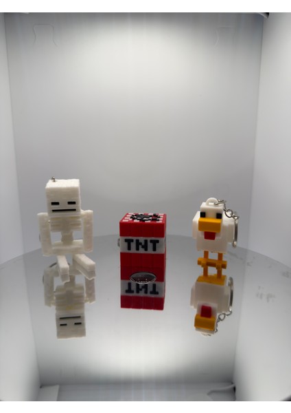 Minecraft Tarzı 3’lü Anahtarlık Seti – Iskelet + Tnt + Tavuk Figür