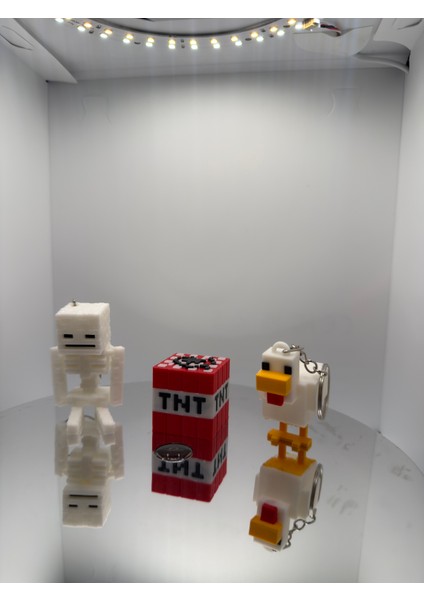 Minecraft Tarzı 3’lü Anahtarlık Seti – Iskelet + Tnt + Tavuk Figür modelleri