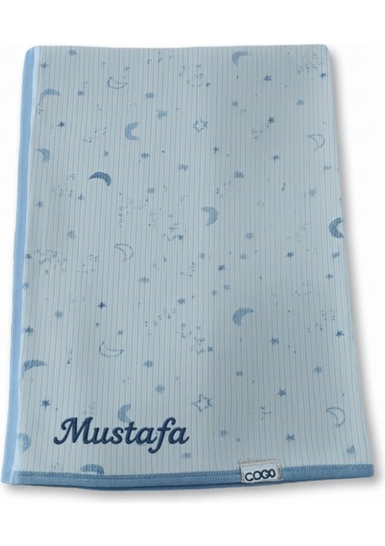 Isme Özel Nakışlı Gökyüzü Temalı Mavi Bebek Battaniyesi