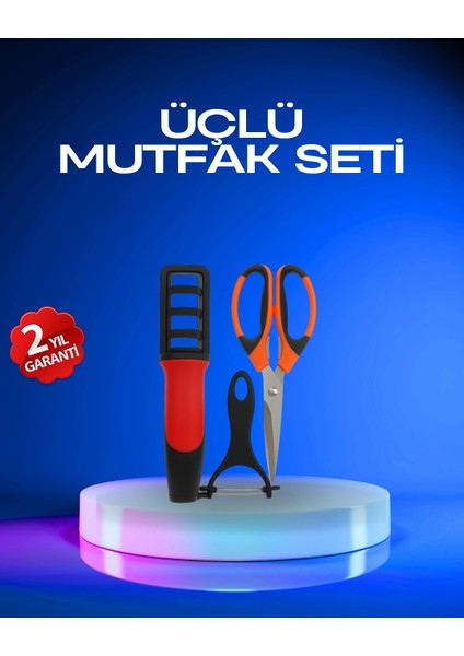 Profesyonel Mutfak Makas Seti – Kesim Makası + Soyacak + Bileyici