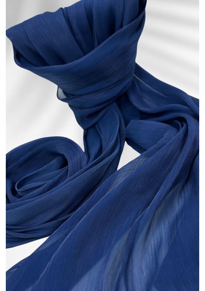 Saten Dokulu Janjan Abiye Şal 75X180CM Lacivert