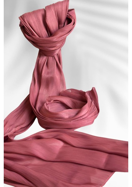 Saten Dokulu Janjan Abiye Şal 75X180CM Gül Kurusu