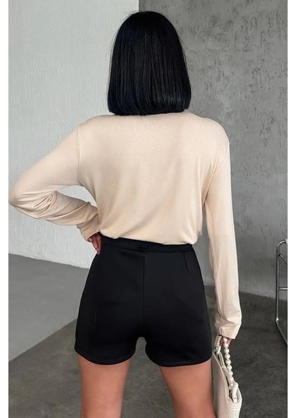 Rahat ve Şık Uzun Kollu Bisiklet Yaka Likralı Viskon Penye Body Bej modelleri