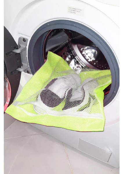 Sarı- Fermuarlı - Hassas Çamaşır Terlik Ayakkabı Yıkama Filesi Büyük Boy