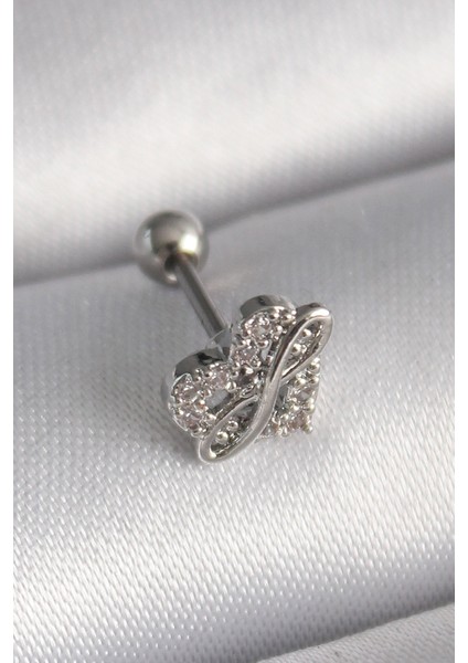 316L Çelik Gümüş Renk Zirkon Taşlı Sonsuzluk Detay Tragus Piercing - TJ-PR1249