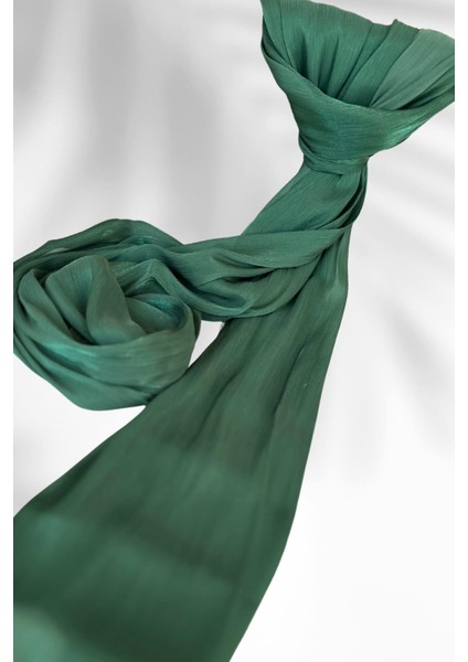 Saten Dokulu Janjan Abiye Şal 75X180CM Zümrüt