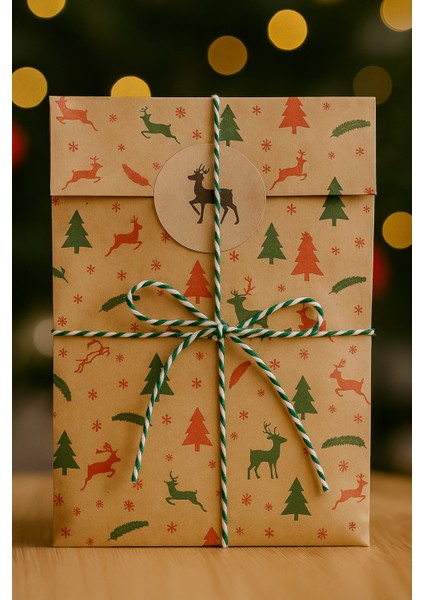 40 Adet 13X24 Kraft Yılbaşı Desenli Oturan Hediye Paketi Ambalaj Paketleme Kağıdı fiyatları