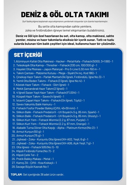 Deniz ve Göl Profesyonel Olta Takımı Seti 2 (Metal 5000'LIK Makine + 330CM 100-300G Atarlı Kamış) fiyatları