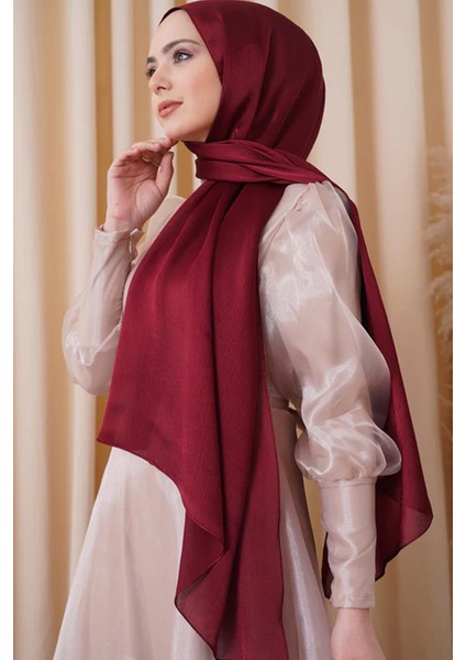 Saten Dokulu Janjan Abiye Şal 75X180CM Vişne