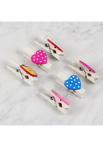 loren dekoratif kalp ve meyve desenli mandal 6'lı modelleri