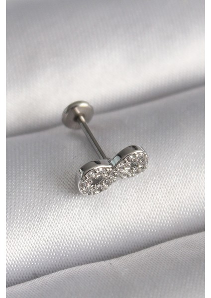 316L Çelik Gümüş Renk Zirkon Taşlı Sonsuzluk Model Tragus Piercing - TJ-PR1345
