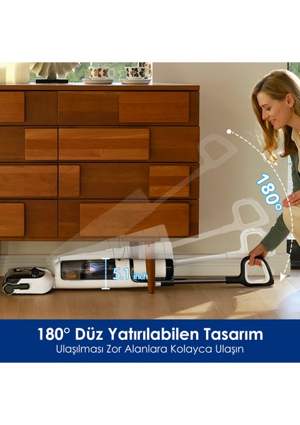Floor One S6 Stretch Pro Kablosuz Akıllı Islak Kuru Süpürge, Zemin Temizleyici Paspas, 20KPA Güçlü Emiş, Hyperstretch 180° Yatırılabilir Tasarım, iloop Akıllı Emiş fiyatları