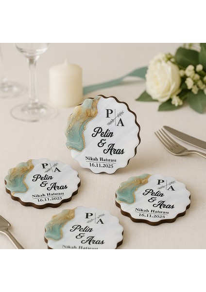 50 Adet Epoksi-Mermer Görünümlü Kişiye Özel Ahşap Magnet – Zümrüt Yeşil - Nikah & Düğün Hediyeliği fiyatları