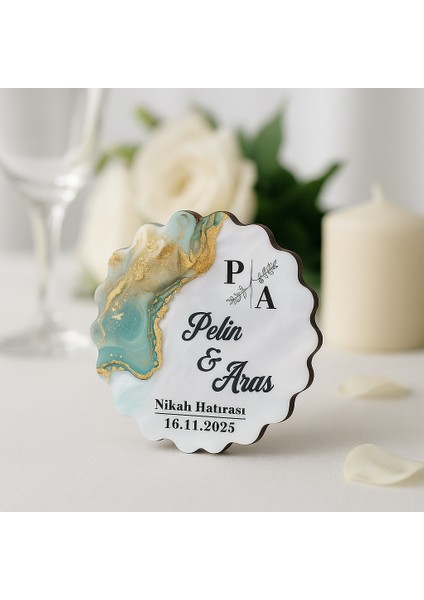50 Adet Epoksi-Mermer Görünümlü Kişiye Özel Ahşap Magnet – Zümrüt Yeşil - Nikah & Düğün Hediyeliği indirimleri