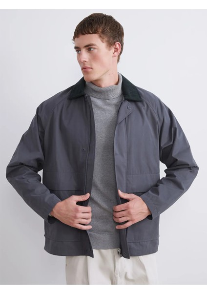 Xsıde Antrasit Fitilli Kadife Yakalı Erkek Ince Mont