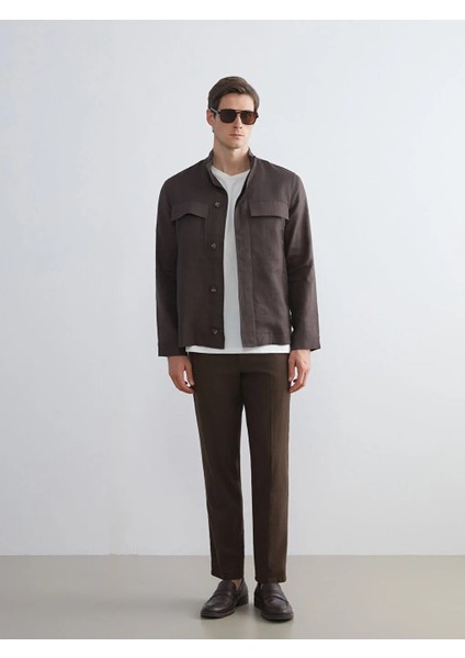Southblue Kahverengi Standart Kalıp Gömlek Yaka %100 Keten Erkek Ceket fiyatları