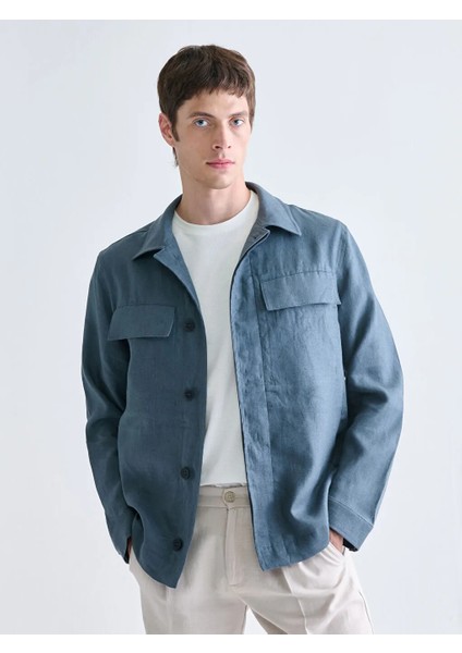 Southblue Petrol Standart Kalıp Gömlek Yaka Keten Erkek Mont