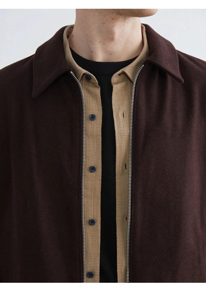 Lcw Vision Mürdüm Standart Kalıp Gömlek Yaka Erkek Kaşe Mont modelleri