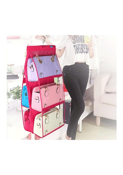 6 Gözlü Pratik Dolap Içi Çanta Askılığı/organizer (Pembe) indirimleri
