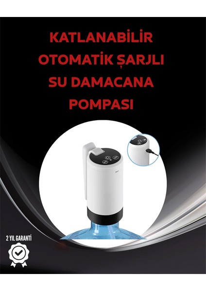 Damacana Üstü Akıllı Su Pompası | 3 Damacana Kullanım | 4W Güç | USB Şarjlı | Katlanabilir &
