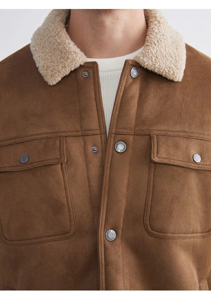 Xsıde Kahverengi Standart Kalıp Kürk Yaka Süet Erkek Mont modelleri