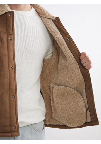 Xsıde Kahverengi Standart Kalıp Kürk Yaka Süet Erkek Mont fırsatları