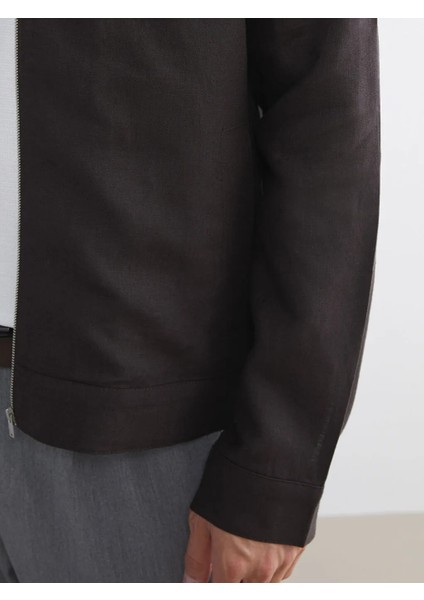 Lcw Vision Kahverengi Standart Kalıp Gömlek Yaka %100 Keten Erkek Mont modelleri