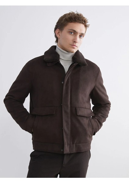 Southblue Kahverengi Standart Kalıp Kürk Yaka Süet Erkek Mont