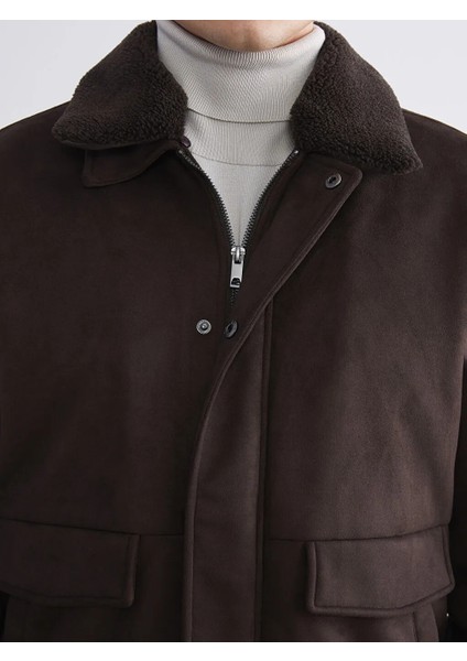 Southblue Kahverengi Standart Kalıp Kürk Yaka Süet Erkek Mont modelleri