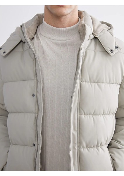 Southblue Bej Rahat Kalıp Kapüşonlu Erkek Şişme Mont modelleri