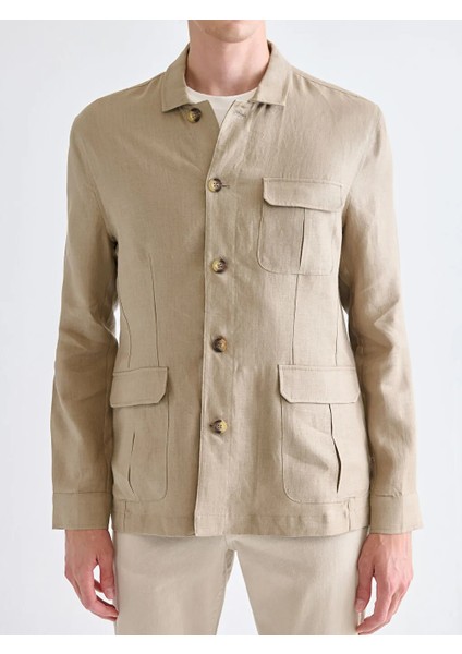 Southblue Bej Standart Kalıp Gömlek Yaka %100 Keten Erkek Mont modelleri