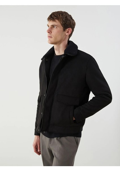 Southblue Siyah Standart Kalıp Kürk Yaka Süet Erkek Mont