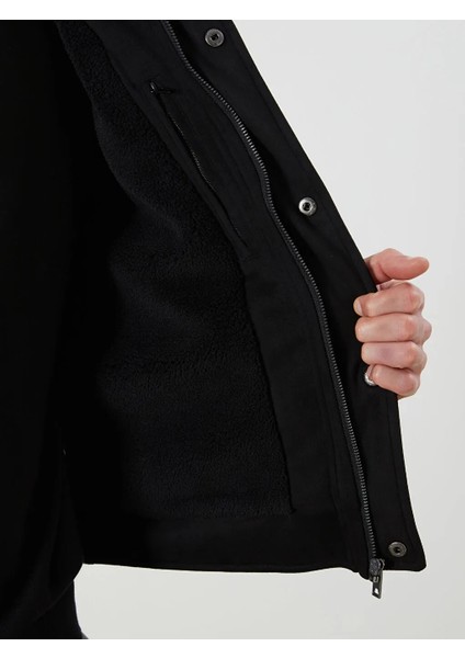 Southblue Siyah Standart Kalıp Kürk Yaka Süet Erkek Mont modelleri