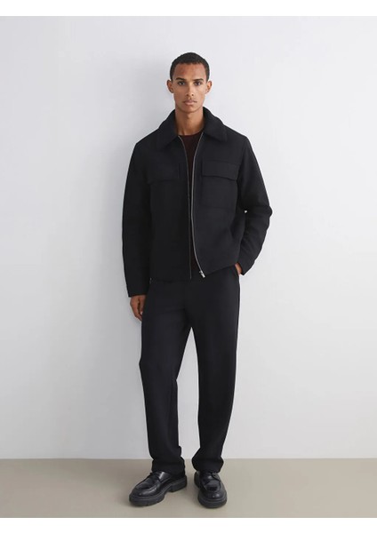 Lcw Vision Siyah Standart Kalıp Kürk Yaka Erkek Kaşe Mont fiyatları