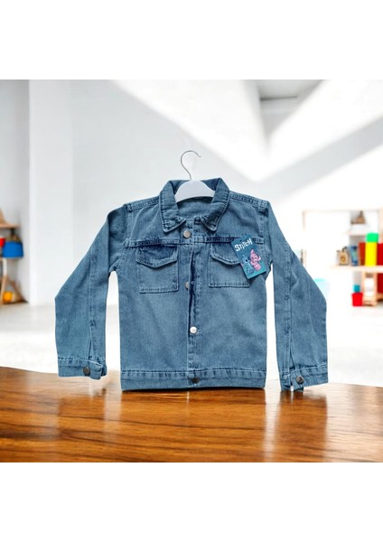 Stitch Baskılı Kız Çocuk Kot Ceket Stich modelleri