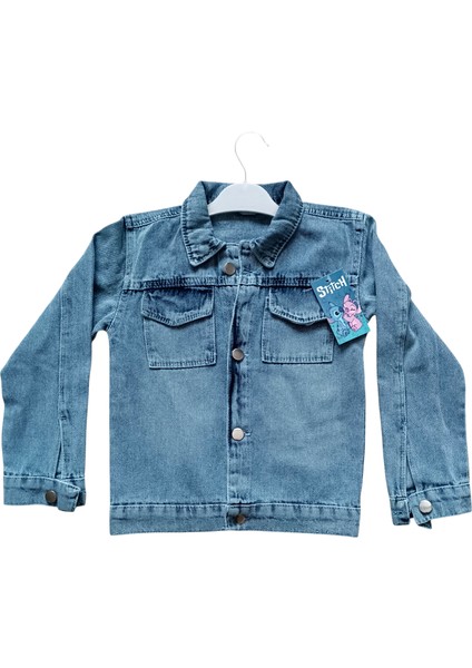 Stitch Baskılı Kız Çocuk Kot Ceket Stich
