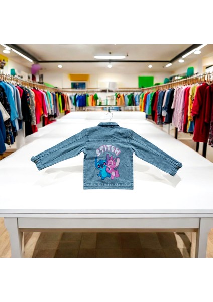 Stitch Baskılı Kız Çocuk Kot Ceket Stich