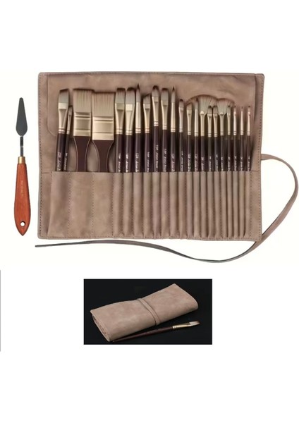 24'lü Artist Fırça Seti (Sentetik Sincap Kıl) + Taşıma Çantası ve Spatula ile