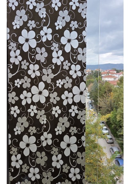 Statik Cam Filmi Siyah Çiçekli Folyo – Duşa Kabin, Pencere ve Ofis Dekorasyon Kaplaması
